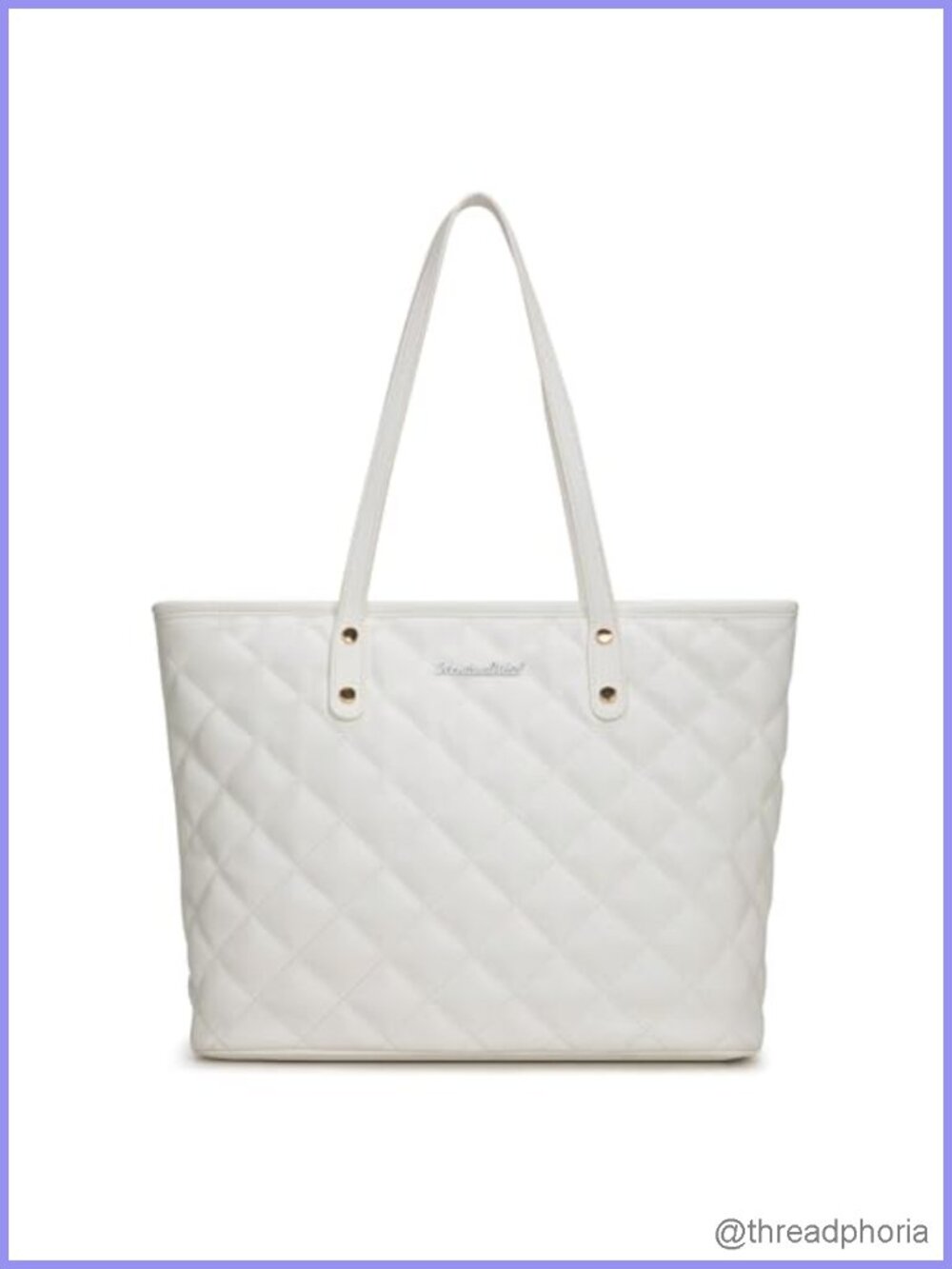 Quilted Vegan Leather Tote Bag with Top Zipper Shoulder Handbag for Women